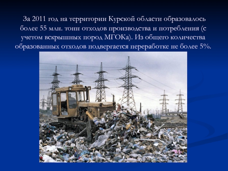 За 2011 год на территории Курской области образовалось более 55 млн. тонн отходов производства и потребления (с