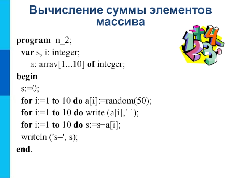 Int summa. Вычисление суммы элементов массива программа Паскаль. Вычисление суммы элементов массива Pascal. Вычисление суммы элементов массива Паскаль. Сумма элементов массива Паскаль программа.
