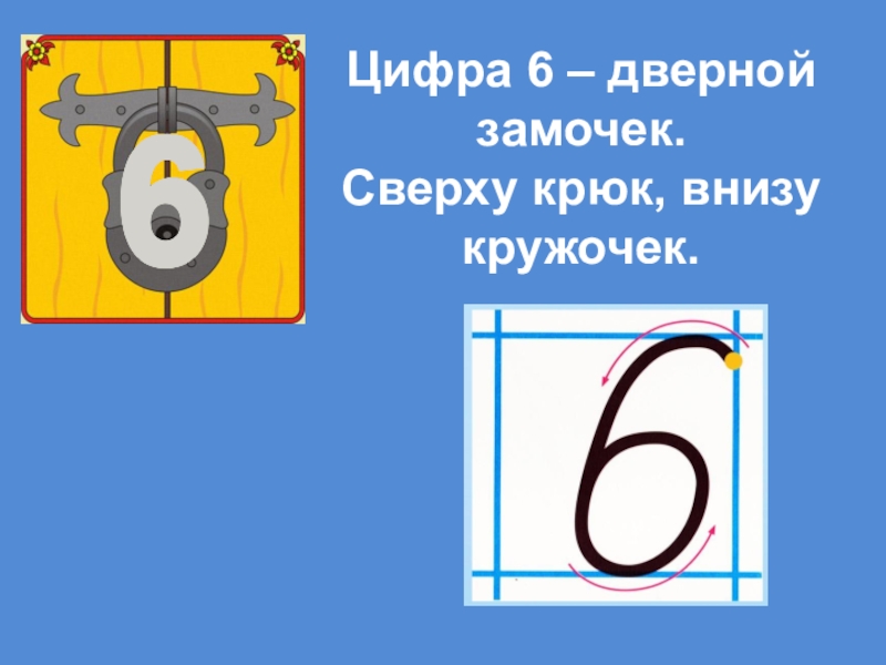 Используя цифры 6. Цифра 6 дверной замочек сверху крюк внизу кружочек. Цифра 6 дверной замочек. «Цифра- это дверной замочек. Сверху крюк, внизу кружочек».. Цифра 6 дверной замочек сверху крюк внизу кружочек рисунок.