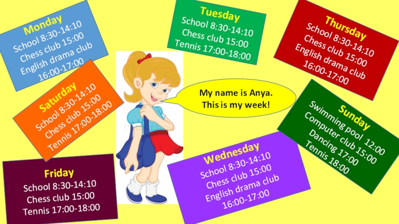 Презентация Презентация по английскому языку Weekly timetable