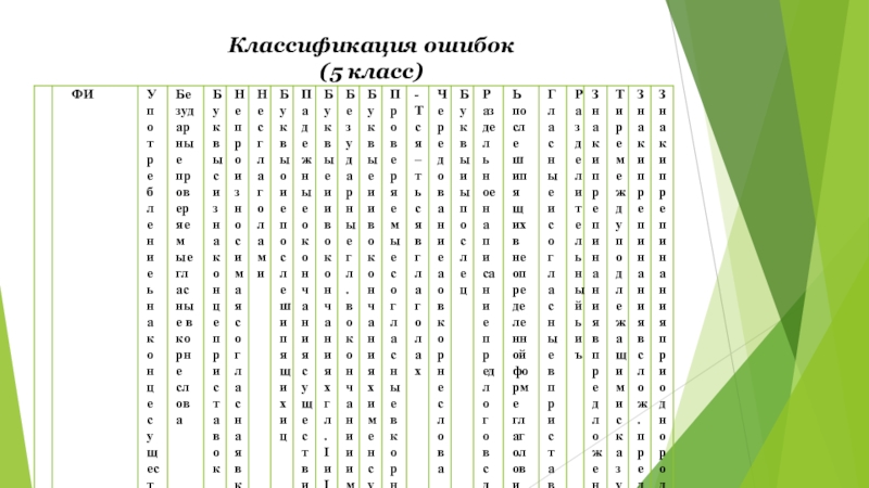 Классификация ошибок  (5 класс)