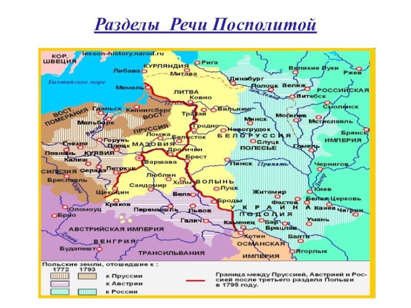 Карта разделы речи посполитой при екатерине 2