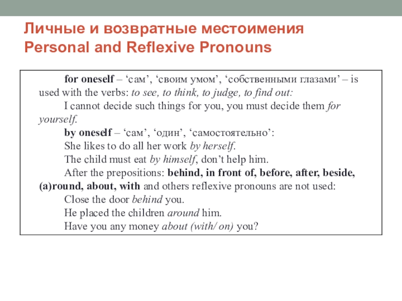 Презентация по английскому языку на тему возвратные местоимения