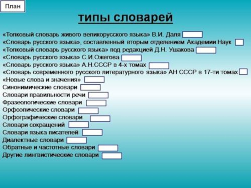 Типы словарей