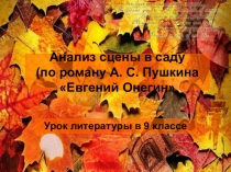 Урок литературы в 9 классе по роману А.С.Пушкина Евгений Онегин Анализ эпизода- сцена в саду