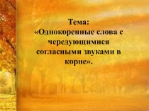 Презентация Однокоренные слова с чередующимися согласными звуками в корне.