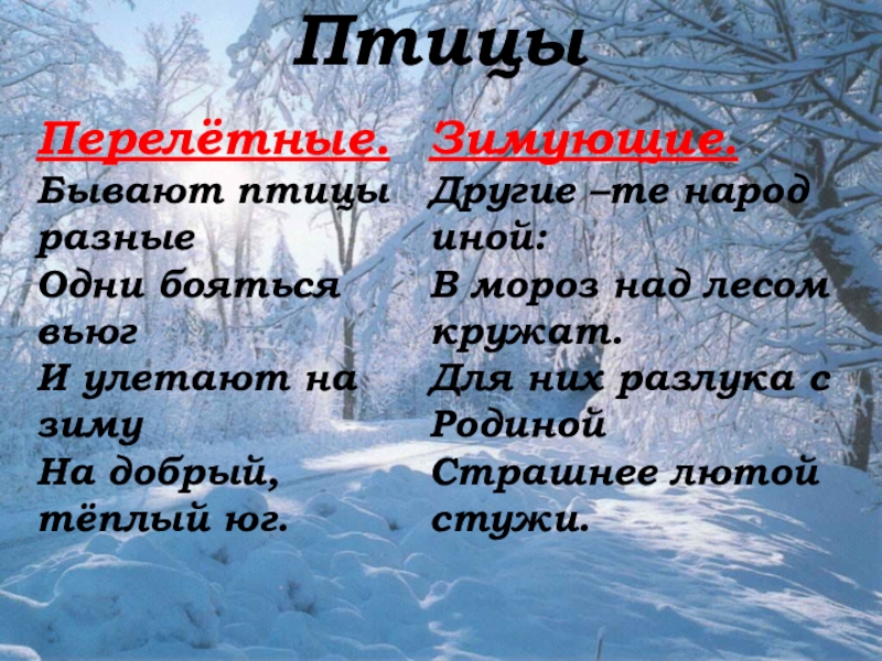 Презентация 1 класс плешаков где зимуют птицы 1 класс