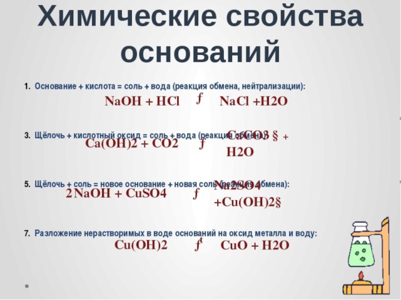 Презентация по химии 8 класс основания