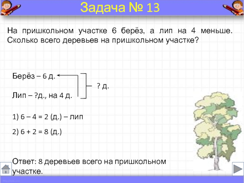 Решение задачи участок. Сколько всего деревьев. Задачи по высадке деревьев. Сколько деревьев лип. Задачи 3 березы.