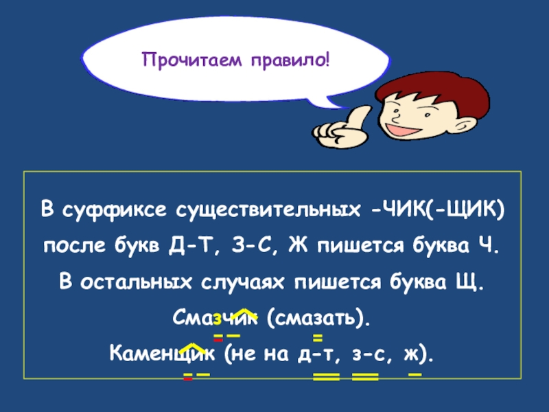 Прочитаем правило!В суффиксе существительных -ЧИК(-ЩИК) после букв Д-Т, З-С, Ж пишется буква Ч.В остальных случаях пишется буква