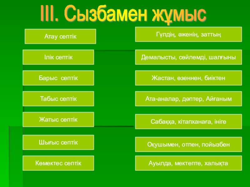 Тәуелдеулі зат есімнің септелуі 4 сынып презентация