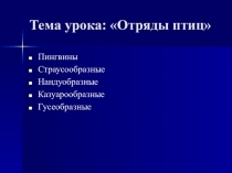 Конспект урока: Классы птиц