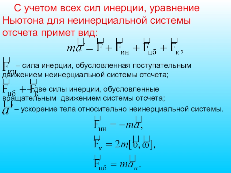 1 силы инерции. Сила инерции. Силы инерции физика. Сила инерции формула. Уравнение движения в неинерциальной системе.