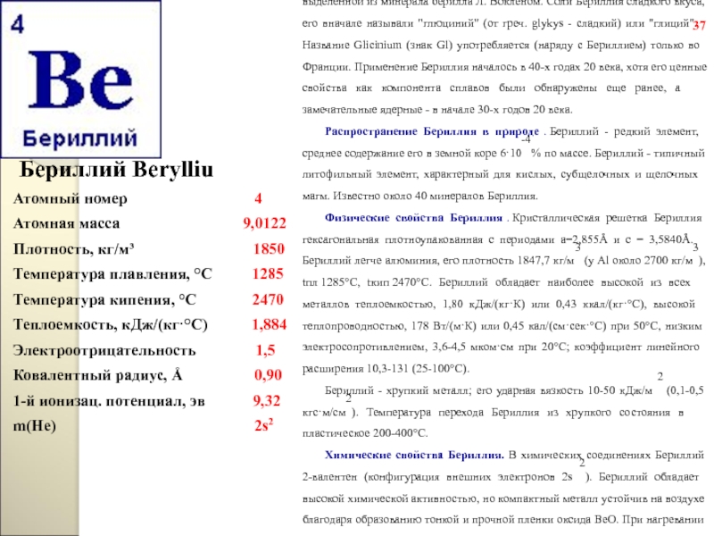 Бериллий номер в таблице - Telegraph