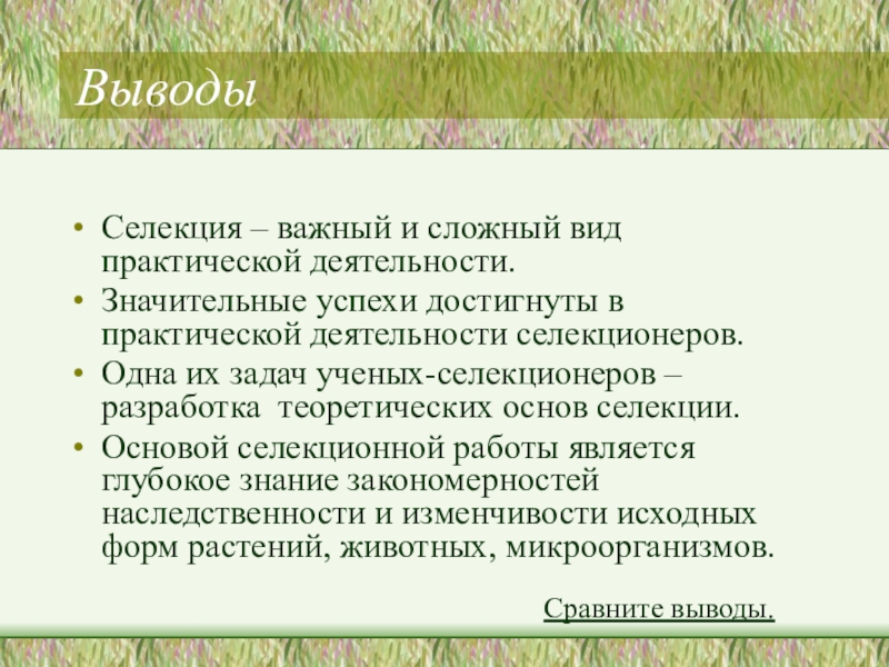 Презентация на тему основы селекции