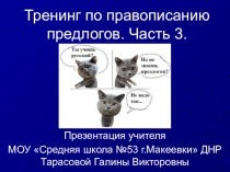 Презентация по русскому языку на тему Тренинг по правописанию предлогов. Часть 3 (7 класс)