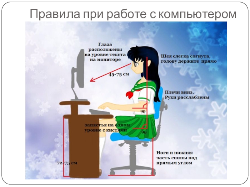 Следует находиться. Расстояние для работы за компьютером. Правила работы за монитором. Правила при работе за компьютером для глаз. Положение монитора при работе.