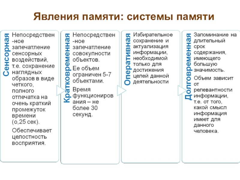 Виды памяти и их характеристика презентация