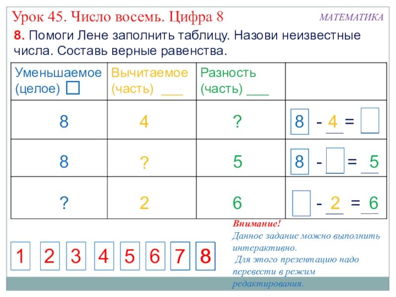 Количество неизвестно. Часть часть целое уменьшаемое. Заполни таблицу число 8. Заполни таблицу число 8 16. Заполни таблицу число восемь на два больше.