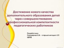 Достижение нового качества дополнительного образования детей через совершенствование профессиональной компетентности педагогических работников