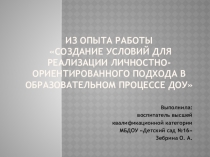 Презентация Из опыта работы Создание условий для реализации личностно-ориентированного подхода в образовательном процессе ДОУ