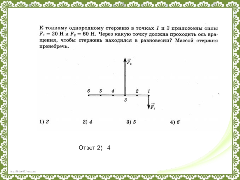 На рисунке изображен невесомый стержень в точках 1 и 3 приложены силы