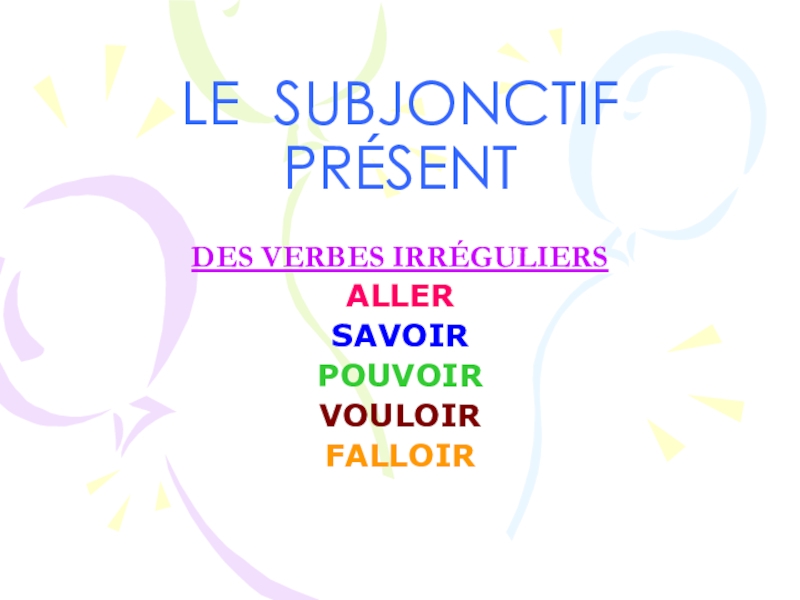 Презентация Презентация к грамматической теме Le subjonctif (применение с неправильными глаголами)