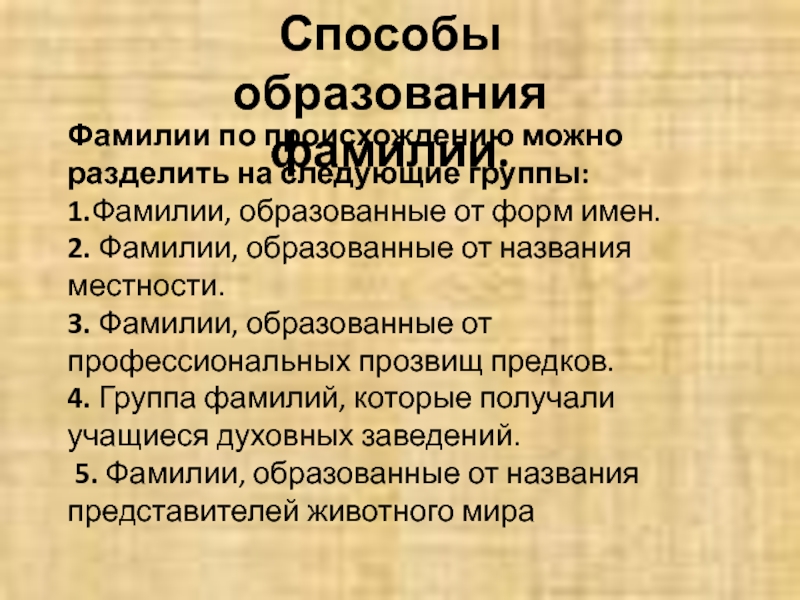 Значение и происхождение фамилий моих одноклассников проект