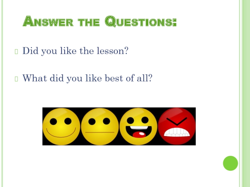Answer the Questions:Did you like the lesson?What did you like best of all?