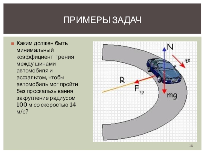 Автомобиль движется по закруглению дороги радиусом. Коэффициент трения резины колес автомобиля об асфальт. Трение между резиной и асфальтобетон. Какой должен быть коэффициент трения. Минимальный коэффициент трения.