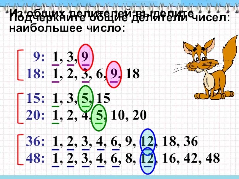 Найти делители чисел 48