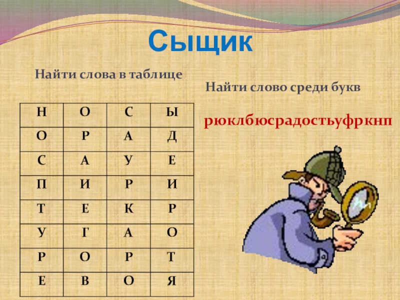 Слово среди. Таблица Найди слова среди букв. Буквы детектив. Сыщик букв.