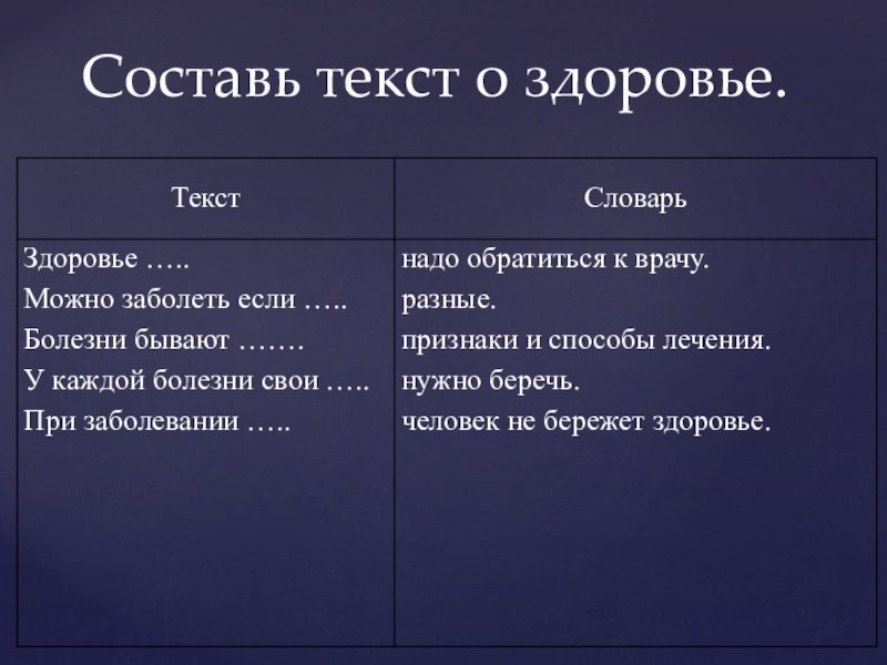 Слово здоровье составить слова. Составь текст о здоровье.