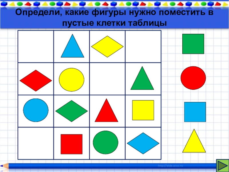 Находим фигуры 1 класс. Таблица с геометрическими фигурами для детей. Таблица с геометрическими фигурами для дошкольников. Логические ряды геометрические фигуры. Геометрическая закономерность.