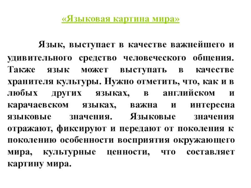 Другому как понять тебя или языковая картина мира