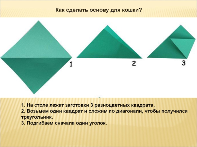 Как делается основа. Что такое диагональное складывание. Сложили углы треугольника, получился квадрат, какая здесь гипотеза?.