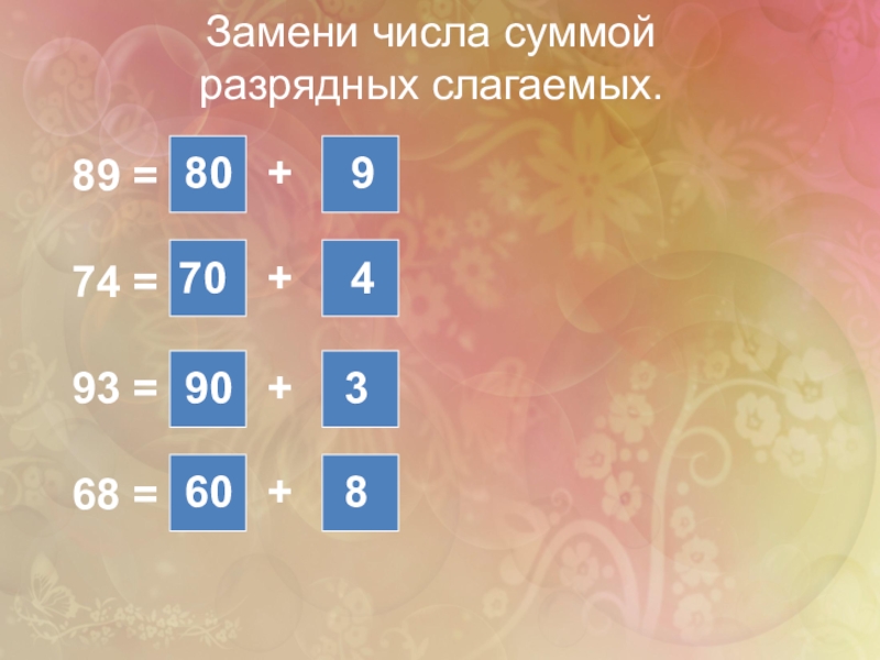 Сумму данных чисел. Замена числа суммой разрядных слагаемых. Замени число суммой разрядных слагаемых. Суммы разрядных слагаемых число. Заменить число суммой разрядных слагаемых.