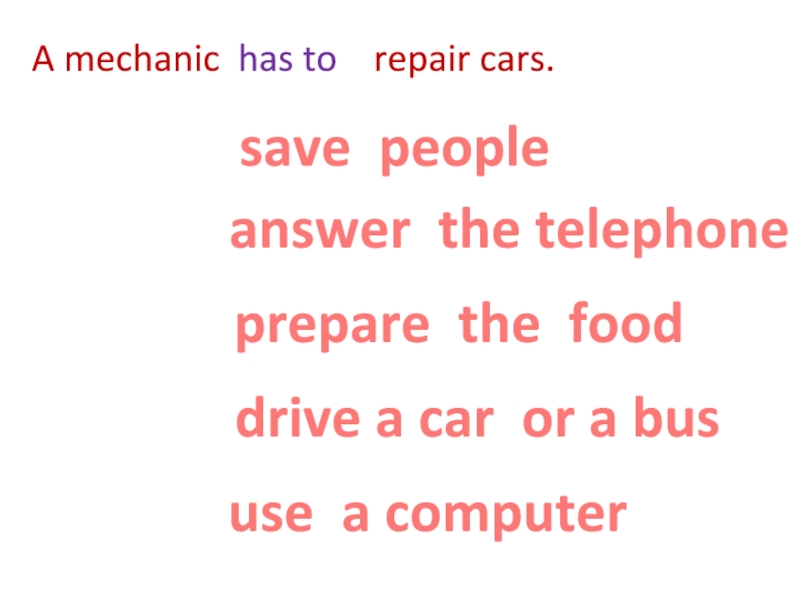 save people answer the telephone prepare the food drive a car or a bus use a computerA