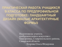 Практическая работа учащихся 9 класса по предпрофильной подготовке: Ландшафтный дизайн ( малые архитектурные формы)