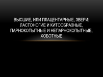 Презентация по биологии на тему Высшие, или плацентарные, звери ластоногие и китообразные, парнокопытные и непарнокопытные, хоботные  (5 класс)