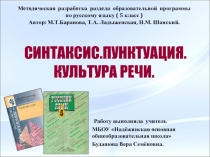 Презентация. Методическая разработка раздела образовательной программы Синтаксис .Пунктуация. Культура речи