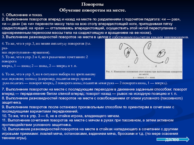 Показ и объяснение. Методика обучения поворот на месте. Два вращения. Осуществление поворота на месте объяснение. Повороты по разделениям.