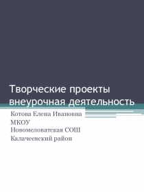 Презентация Творческие проекты. Внеурочная деятельность