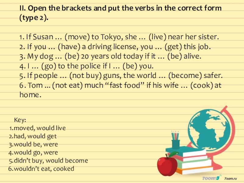 Open the brackets using correct forms