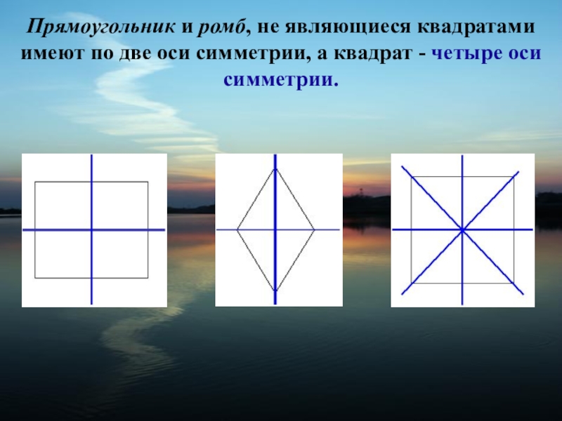 У прямоугольника 2 оси. Оси симметрии квадрата 2 класс. Оссисеметрии квадрата. ОСТ симиетрии квадрата. Оси квадрата.
