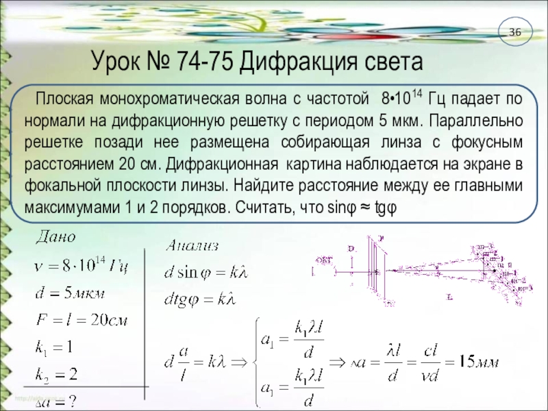 При нормальном падении света на дифракционную