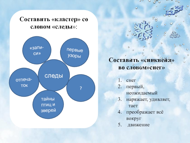 Словосочетание снег. Кластер на тему снег. Кластер со словом снег. Кластер на тему зима. Кластер со словом текст.