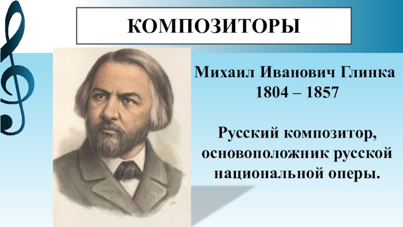 Русские композиторы написавшие оперы. Михаил Иванович Глинка основатель композиторской. Русские композиторы 19 века Глинка Михаил Иванович. Михаил Иванович Глинка (1804—1857) балет. 1 Русский композитор Классик Михаил Иванович Глинка.