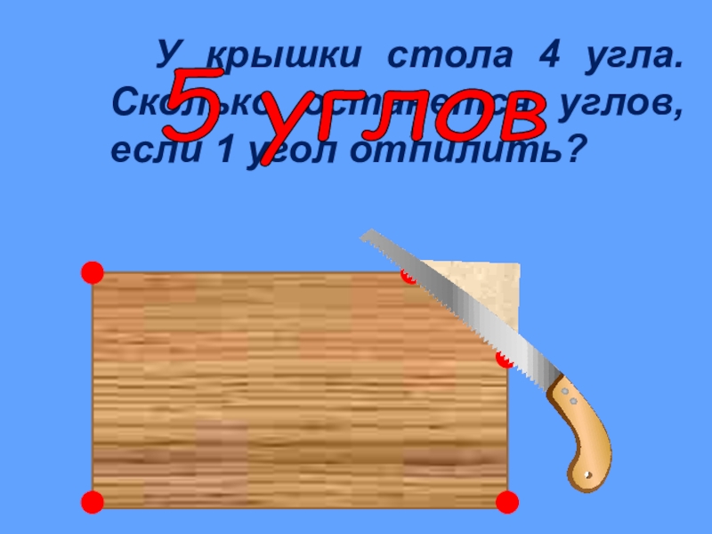 Крышка стола сочинение. У стола 4 угла один отпилили сколько углов осталось. У крышки стола 4 угла один отпилили. Сколько углов у стола. Крышка стола имеет 4 угла один угол спилили сколько углов у крышки.