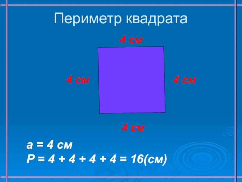 Периметр квадрата4 см4 см4 см4 см  а = 4 см  Р = 4 + 4